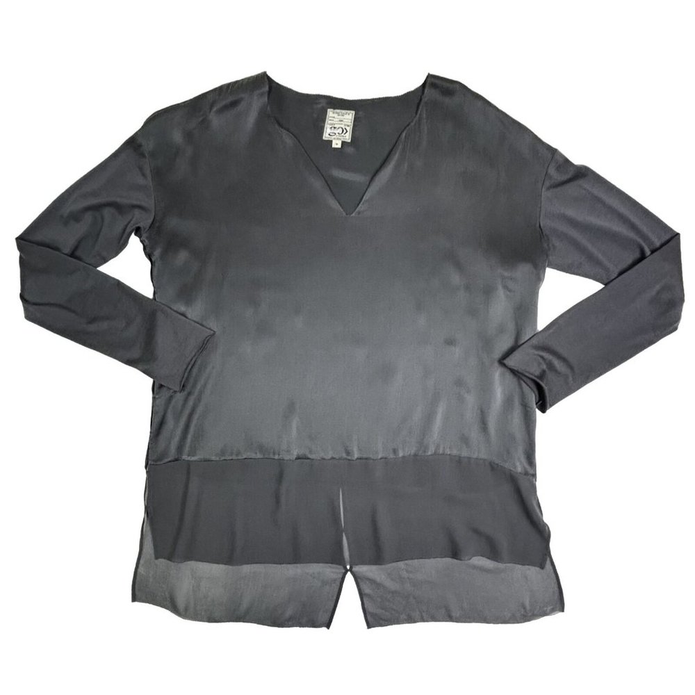 go by GOSILK 100% Silk High Low‎ Tunic Blouse Top Medium Charmeuse & Chiffon EUC